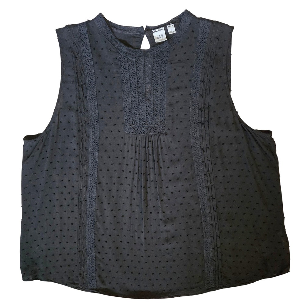 Gap Whimsygoth Womens XL Black Clip Dot Sleeveless Lace Crochet Pintuck Top